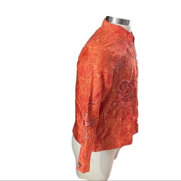 Laura Ashley Burnt Orange 100% Silk Floral Embroidered Collared Blouse Jacket PL - Picture 7 of 11